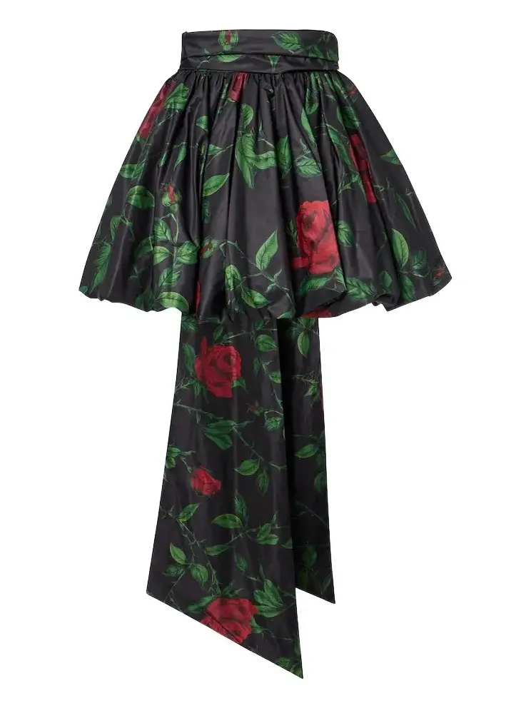 Bow-detail floral taffeta miniskirt