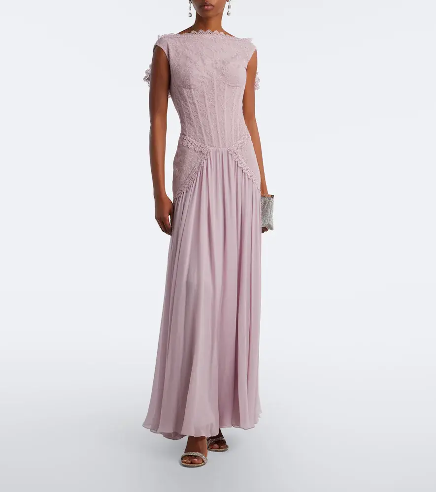 Georges Hobeika Silk-blend georgette and lace corset gown | Thumbnail 3 Georges Hobeika Silk-blend georgette and lace corset gown | Thumbnail 3