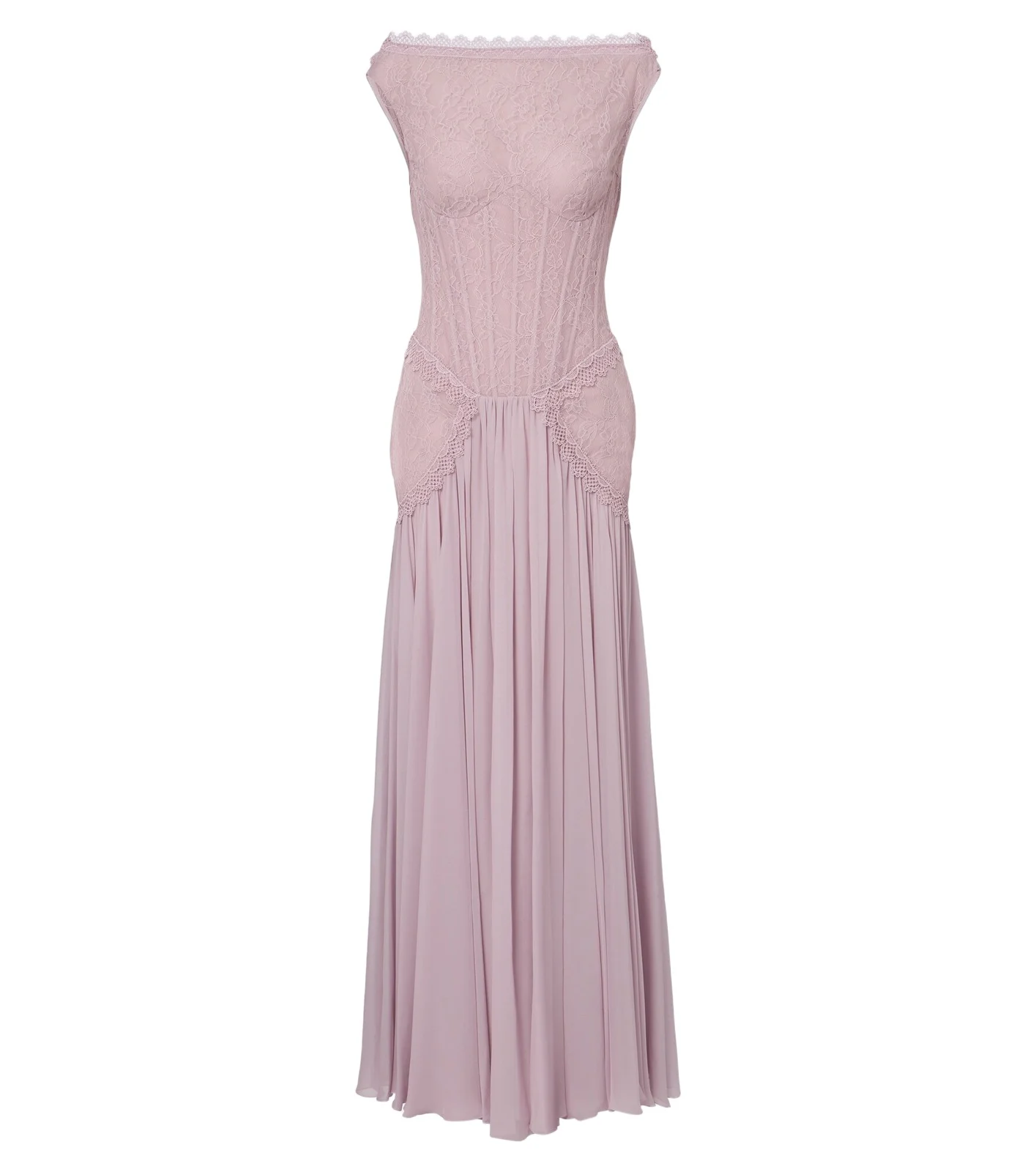 Silk-blend georgette and lace corset gown Silk-blend georgette and lace corset gown