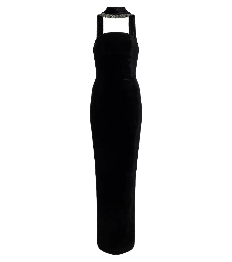 Roland Mouret Embellished halterneck velvet gown
