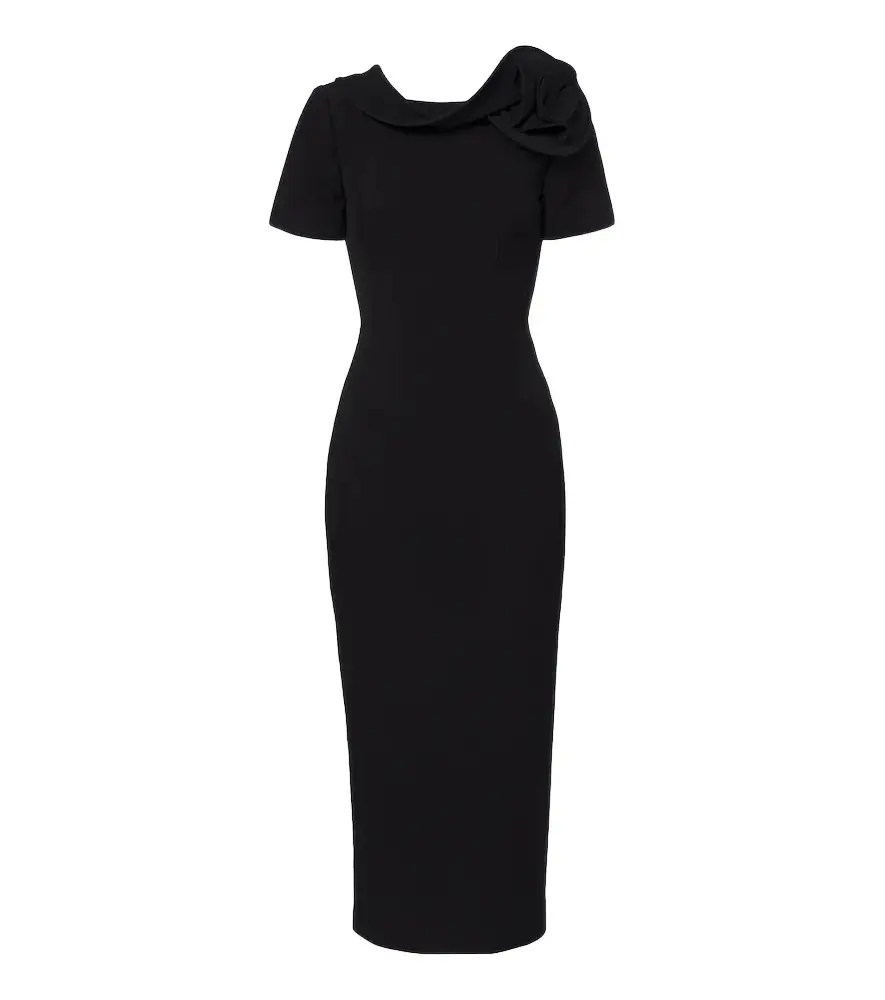 Floral-appliqué crêpe midi dress Floral-appliqué crêpe midi dress