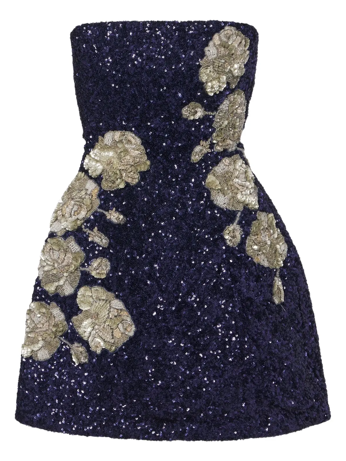 Là Fuori Midnight Rosette sequined silk corset dress