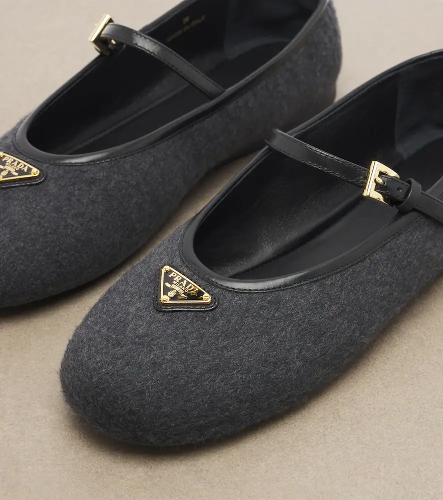 Prada Leather-trimmed cashmere Mary Jane flats | Thumbnail 2