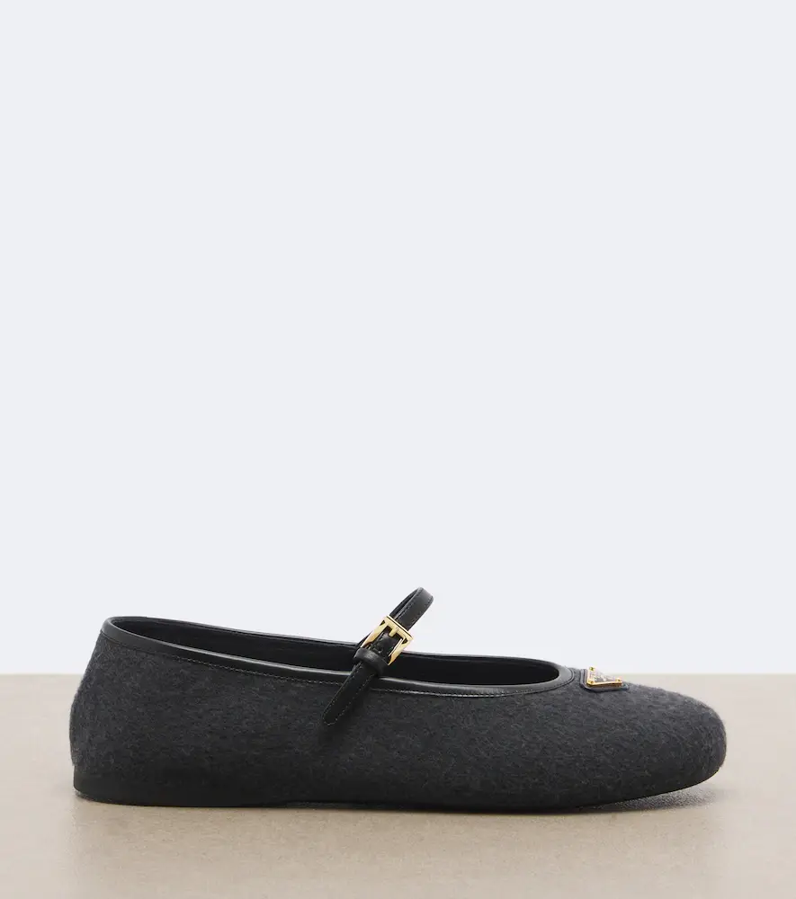 Prada Leather-trimmed cashmere Mary Jane flats | Thumbnail 3