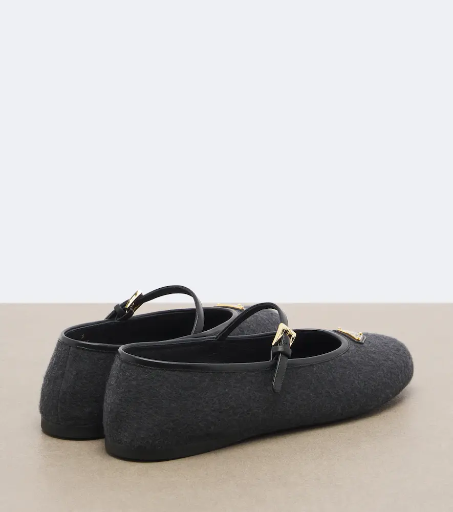 Prada Leather-trimmed cashmere Mary Jane flats | Thumbnail 4