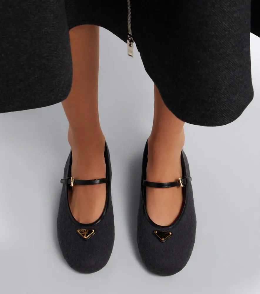 Prada Leather-trimmed cashmere Mary Jane flats | Thumbnail 5