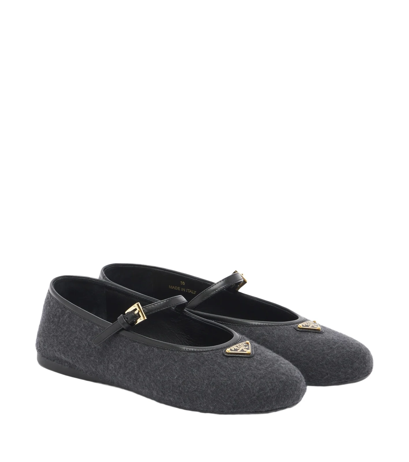 Leather-trimmed cashmere Mary Jane flats Leather-trimmed cashmere Mary Jane flats