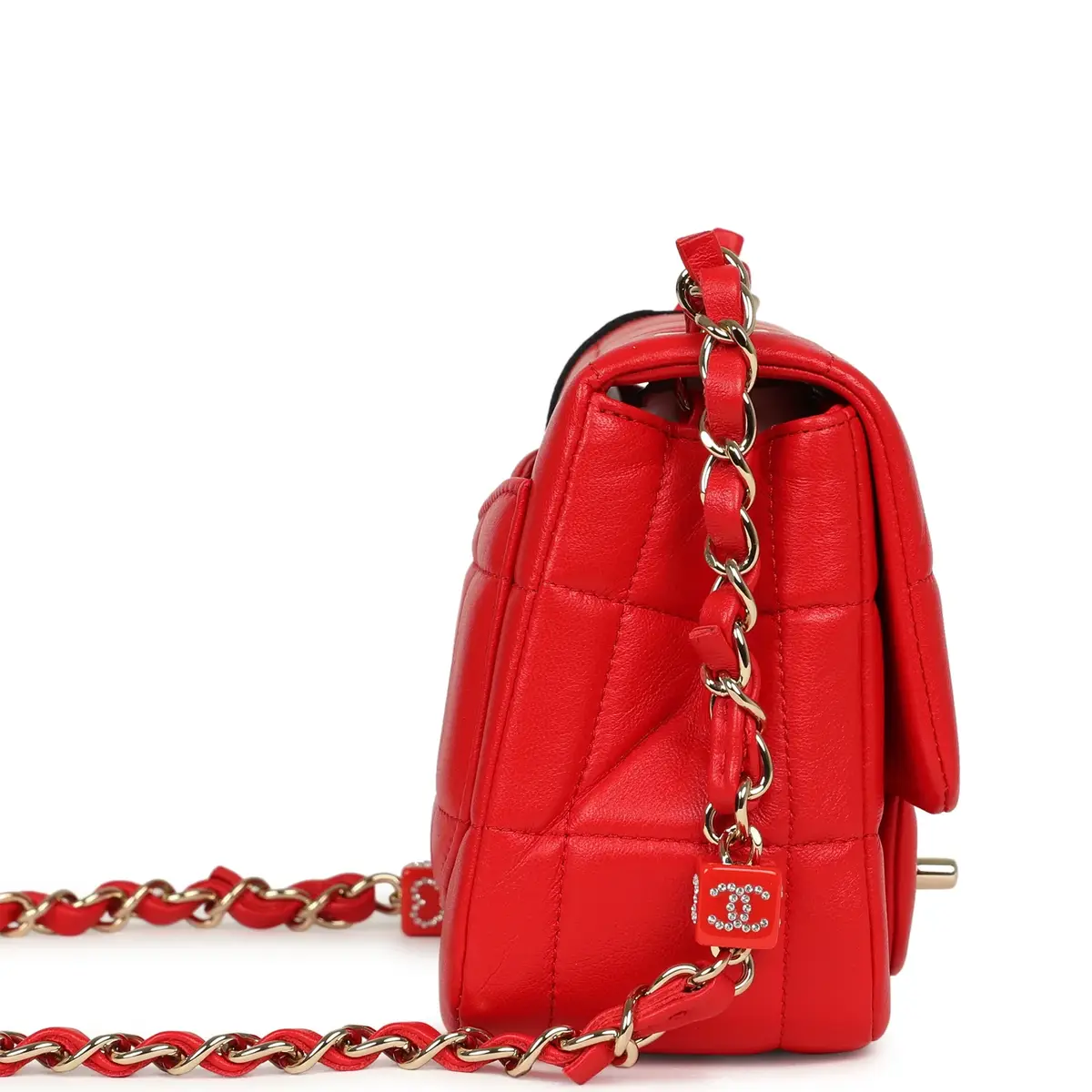 Chanel Chanel Monacoco Mini Square Flap Bag Red Lambskin Light Gold Hardware | Thumbnail 3 Chanel Chanel Monacoco Mini Square Flap Bag Red Lambskin Light Gold Hardware | Thumbnail 3