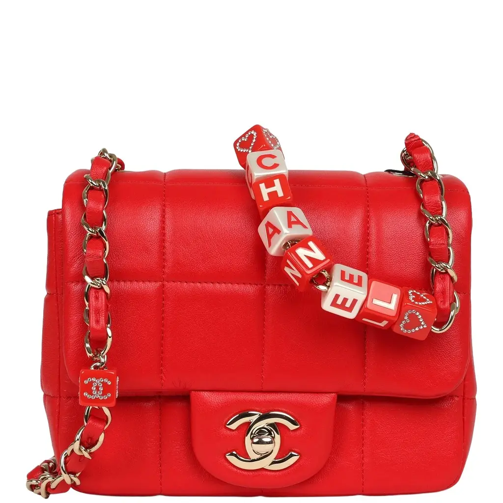 Chanel Monacoco Mini Square Flap Bag Red Lambskin Light Gold Hardware Chanel Monacoco Mini Square Flap Bag Red Lambskin Light Gold Hardware