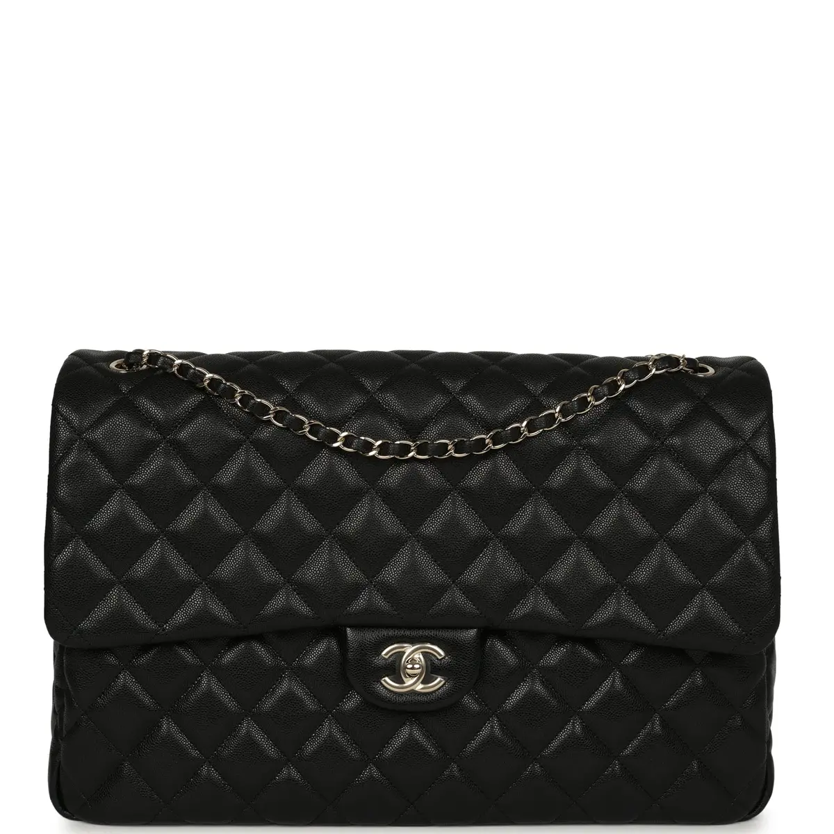 Chanel XXL Classic Single Flap Bag Black Shiny Caviar Light Gold Hardware Chanel XXL Classic Single Flap Bag Black Shiny Caviar Light Gold Hardware