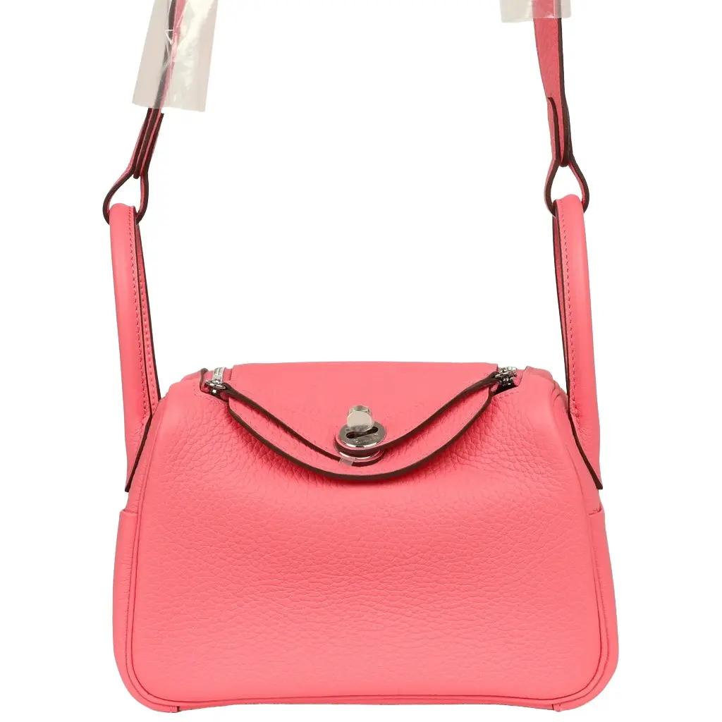 Hermes Mini Lindy II Rose Azalee Clemence Palladium Hardware Hermes Mini Lindy II Rose Azalee Clemence Palladium Hardware