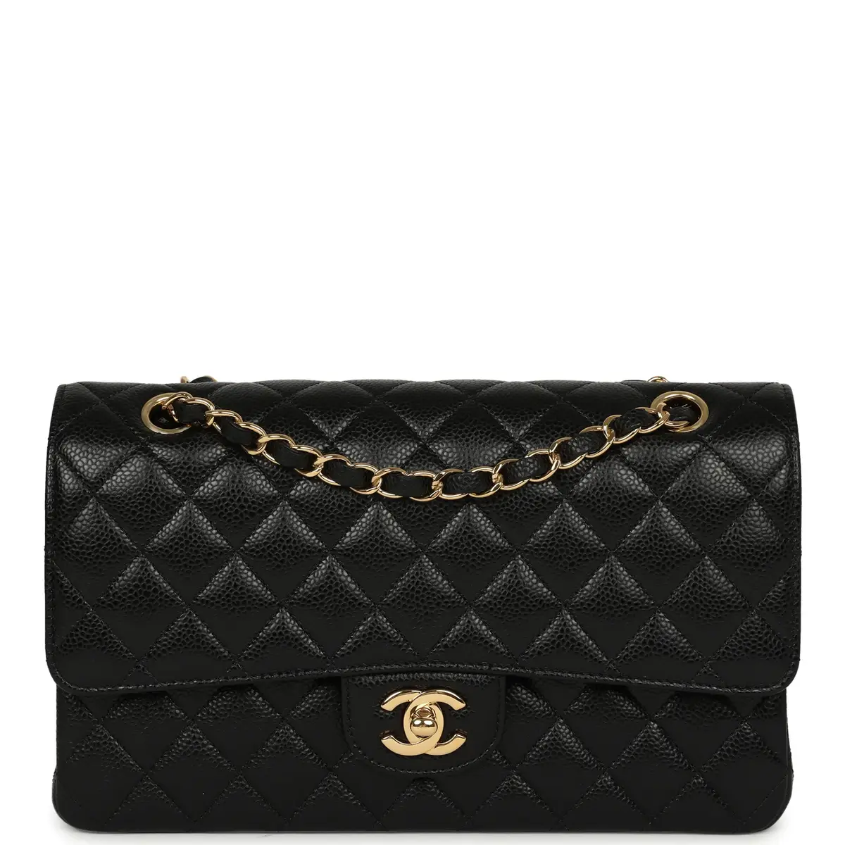 Pre-owned Chanel Medium Classic Double Flap Bag Black Caviar Gold Hardware Pre-owned Chanel Medium Classic Double Flap Bag Black Caviar Gold Hardware