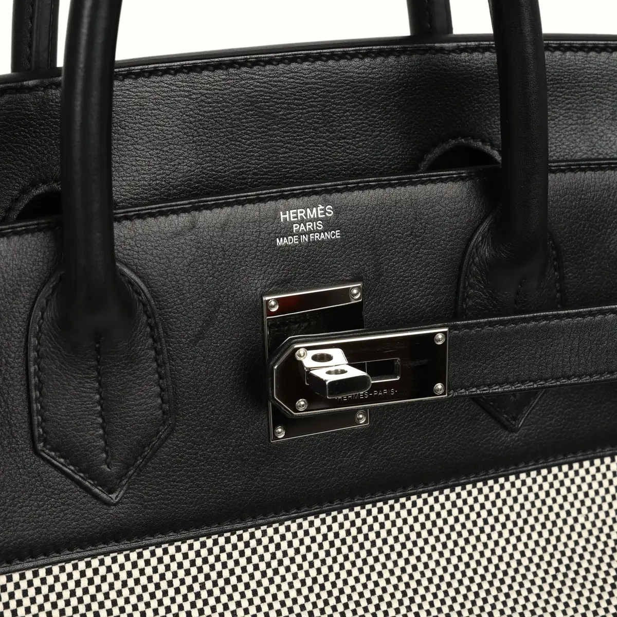 HERMÈS Pre-owned Hermes Birkin HAC 40 Black Evercolor, Ecru-Black Criss Cross Toile Canvas Palladium Hardware | Thumbnail 7 HERMÈS Pre-owned Hermes Birkin HAC 40 Black Evercolor, Ecru-Black Criss Cross Toile Canvas Palladium Hardware | Thumbnail 7