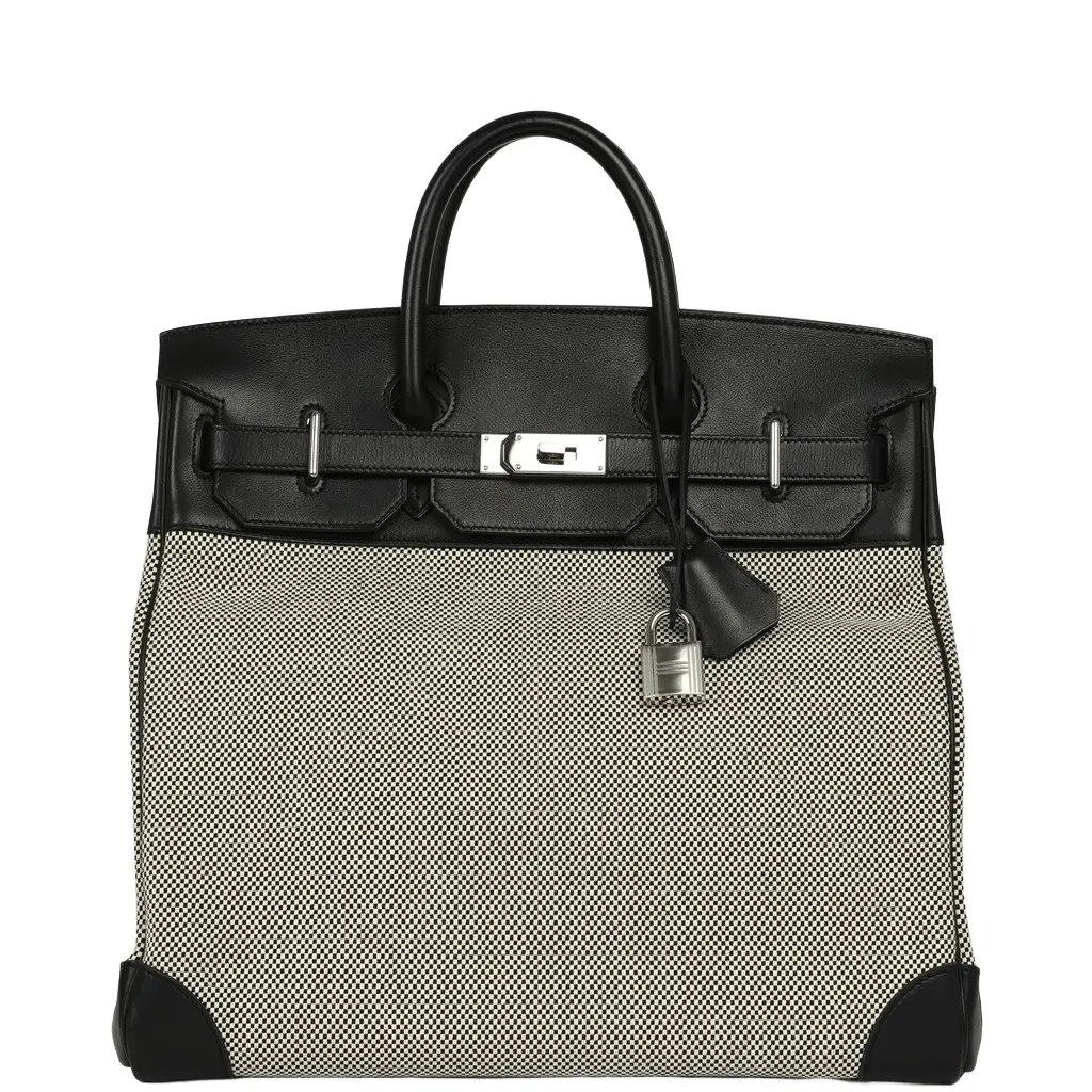 Pre-owned Hermes Birkin HAC 40 Black Evercolor, Ecru-Black Criss Cross Toile Canvas Palladium Hardware Pre-owned Hermes Birkin HAC 40 Black Evercolor, Ecru-Black Criss Cross Toile Canvas Palladium Hardware