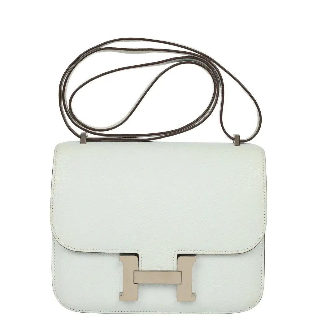 Pre-owned Hermes Constance 18 Bleu Brume Chevre Mysore Palladium Hardware Pre-owned Hermes Constance 18 Bleu Brume Chevre Mysore Palladium Hardware