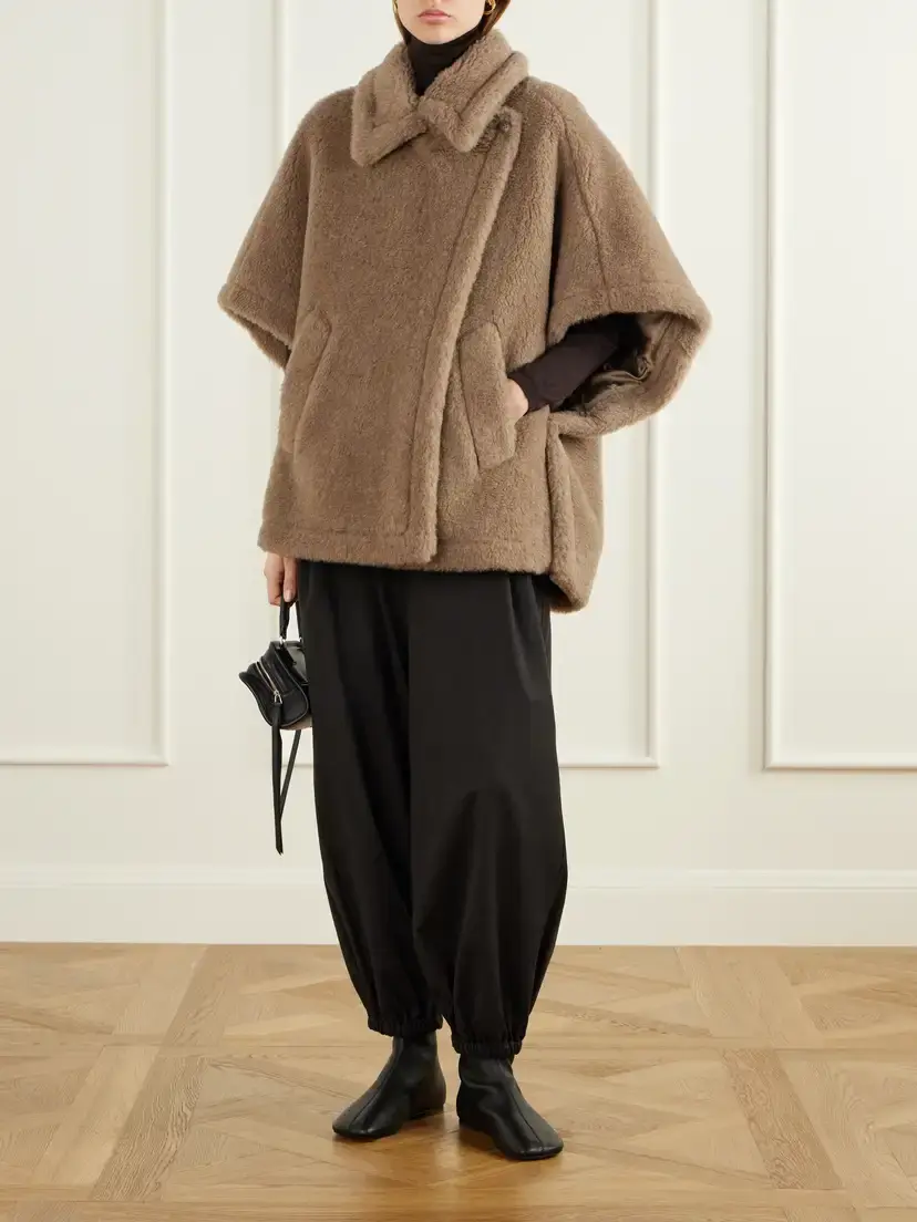 Max Mara Alpaca, Cashmere And Silk-blend Cape - Brown | Thumbnail 2 Max Mara Alpaca, Cashmere And Silk-blend Cape - Brown | Thumbnail 2