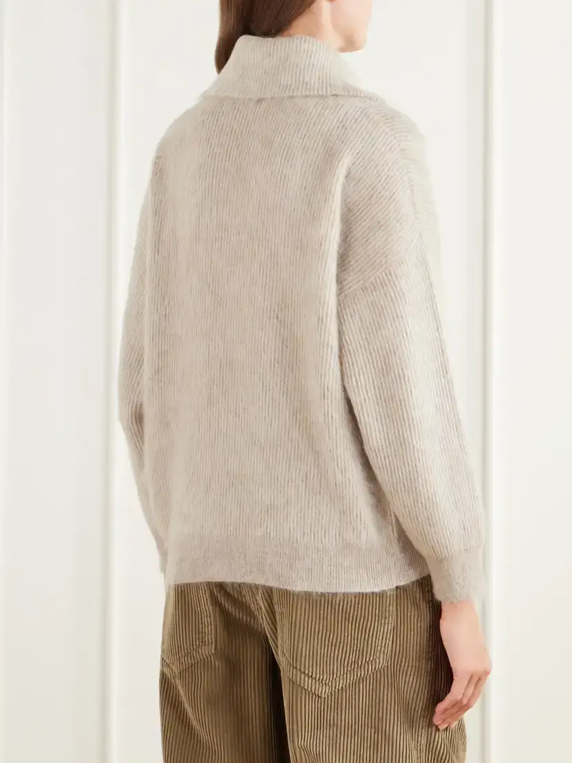 Brunello Cucinelli Ribbed Brushed Mohair-blend Half-zip Sweater | Thumbnail 4