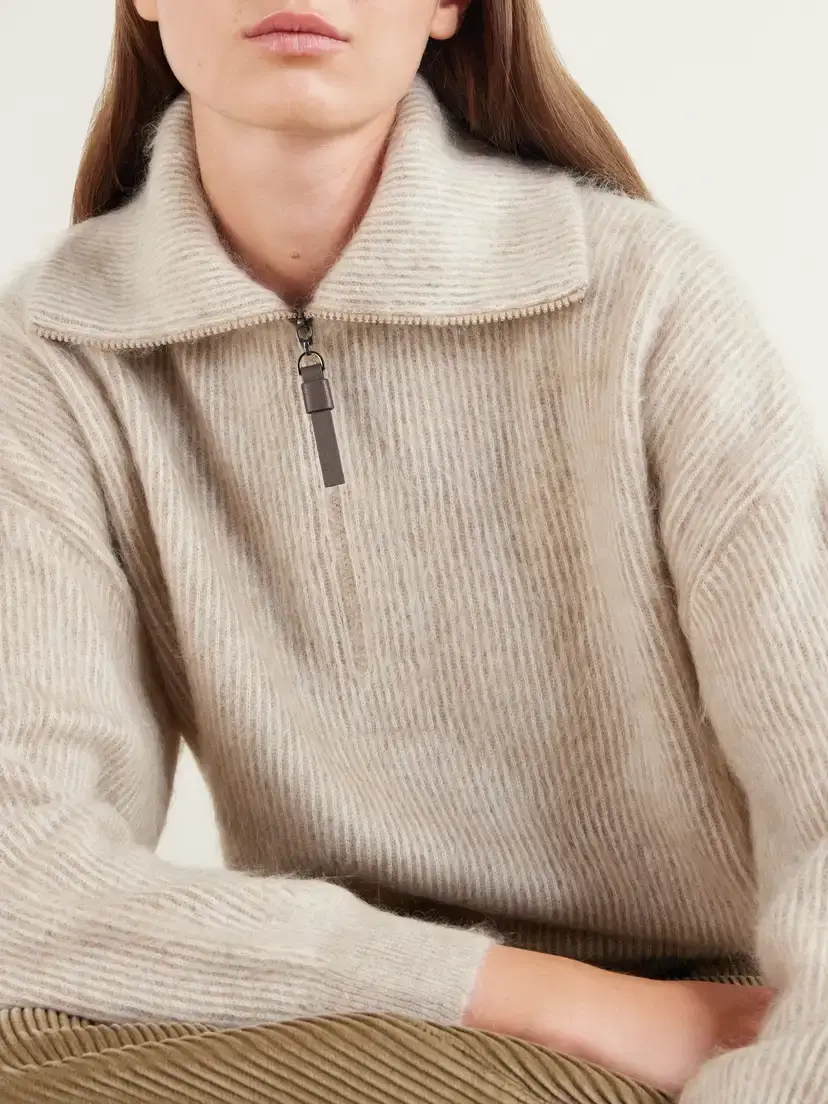 Brunello Cucinelli Ribbed Brushed Mohair-blend Half-zip Sweater | Thumbnail 5
