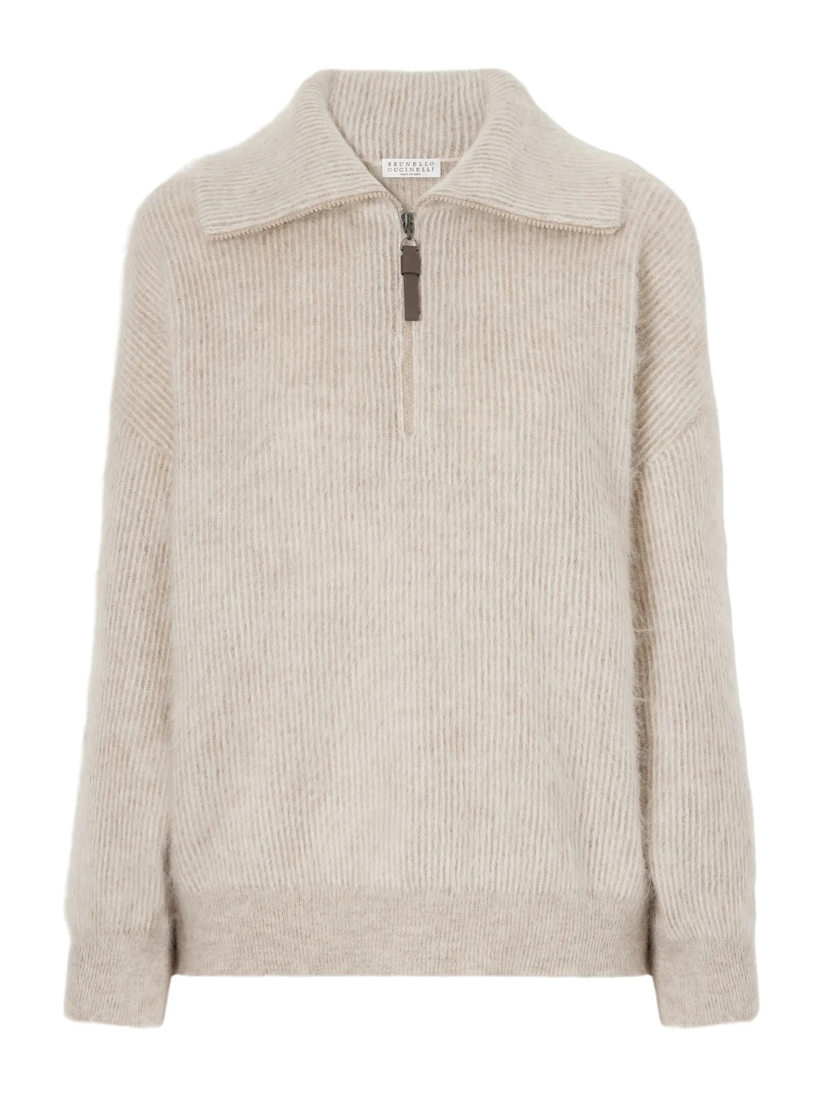 Brunello Cucinelli Ribbed Brushed Mohair-blend Half-zip Sweater
