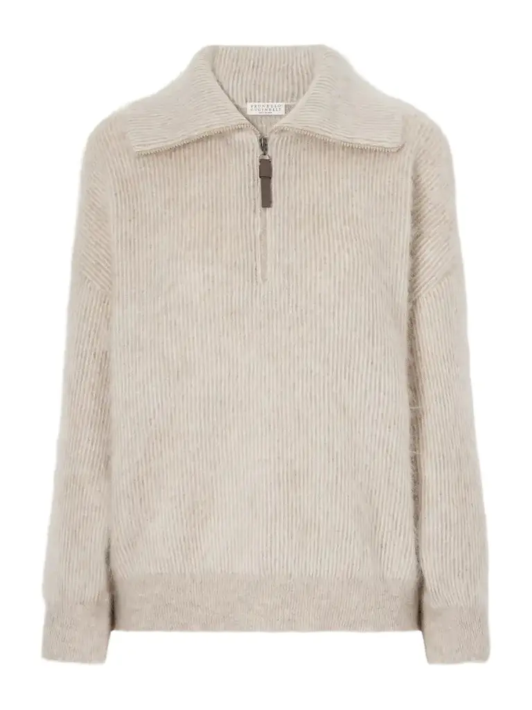 Ribbed Brushed Mohair-blend Half-zip Sweater Ribbed Brushed Mohair-blend Half-zip Sweater