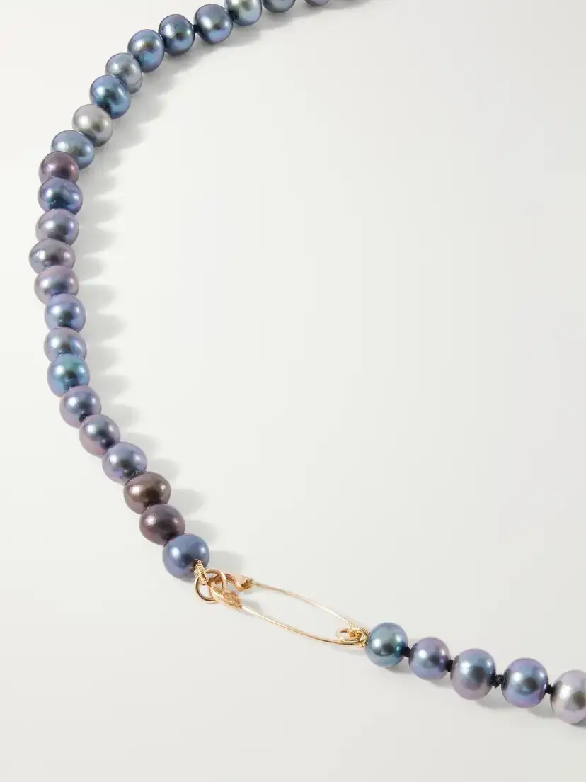 Loren Stewart Black Pearl Safety Pin 14-karat Gold And Pearls Necklace | Thumbnail 3