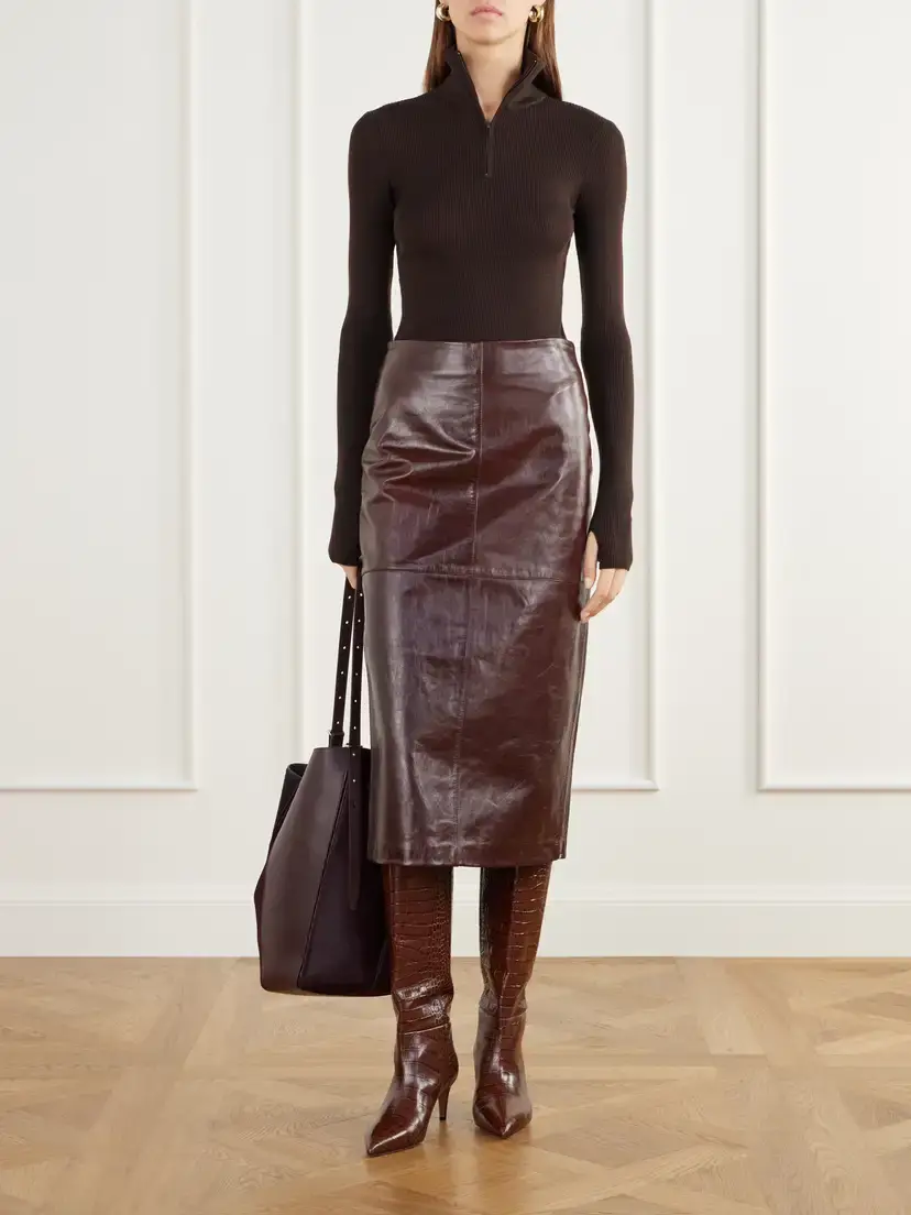 Sportmax Lappole Paneled Glossed-leather Midi Skirt | Thumbnail 2 Sportmax Lappole Paneled Glossed-leather Midi Skirt | Thumbnail 2