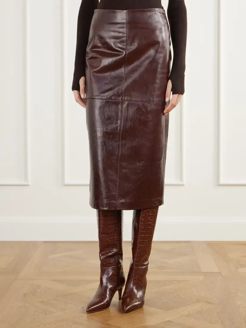 Sportmax Lappole Paneled Glossed-leather Midi Skirt | Thumbnail 3 Sportmax Lappole Paneled Glossed-leather Midi Skirt | Thumbnail 3