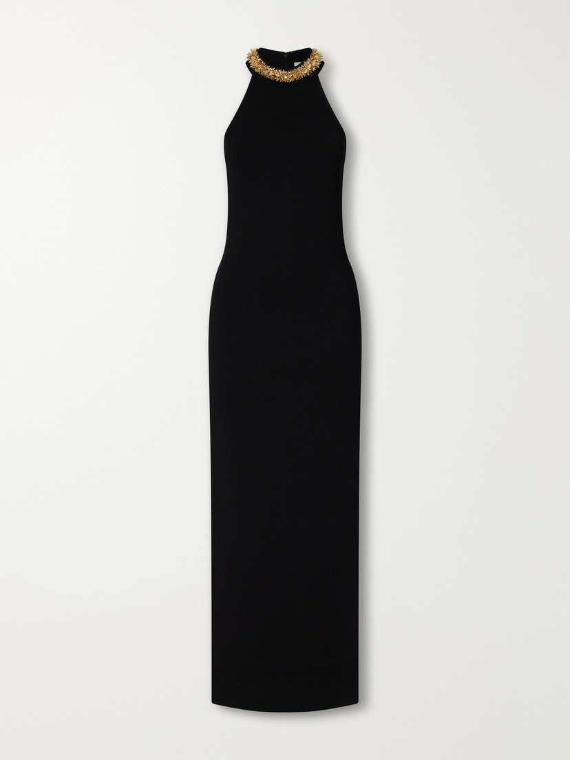 Bead-embellished Knitted Halterneck Maxi Dress