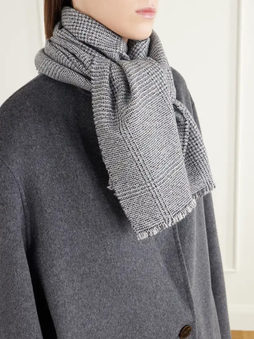 Johnstons of Elgin Scalpay Frayed Checked Wool And Cashmere-blend Scarf - Gray | Thumbnail 3 Johnstons of Elgin Scalpay Frayed Checked Wool And Cashmere-blend Scarf - Gray | Thumbnail 3