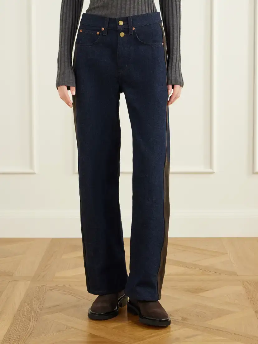 B SIDES Evan Suede-trimmed Mid-rise Wide-leg Jeans | Thumbnail 3 B SIDES Evan Suede-trimmed Mid-rise Wide-leg Jeans | Thumbnail 3