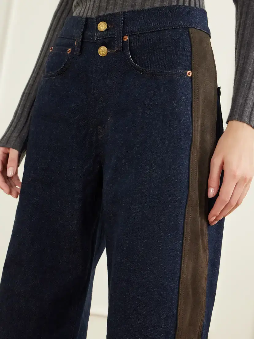 B SIDES Evan Suede-trimmed Mid-rise Wide-leg Jeans | Thumbnail 5 B SIDES Evan Suede-trimmed Mid-rise Wide-leg Jeans | Thumbnail 5