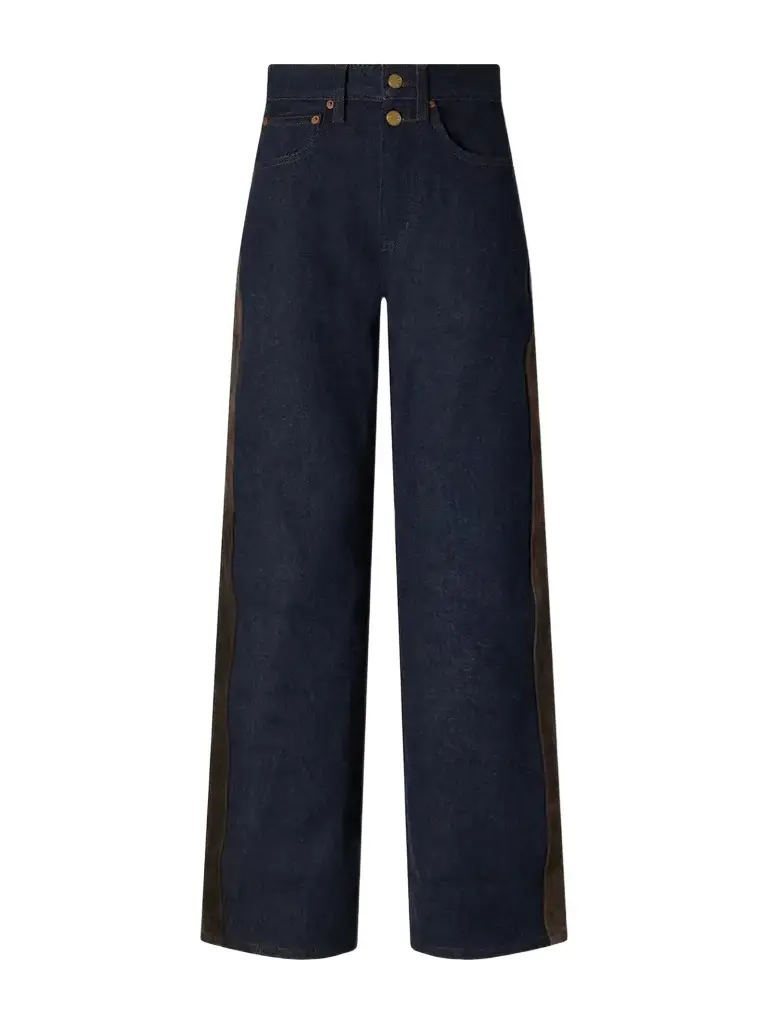 B SIDES Evan Suede-trimmed Mid-rise Wide-leg Jeans