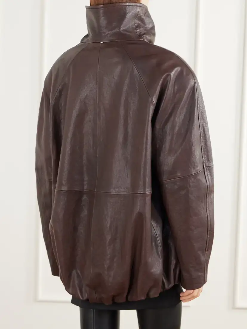 Sportmax Salaggio Funnel-neck Paneled Hammered And Glossed Leather Jacket | Thumbnail 4