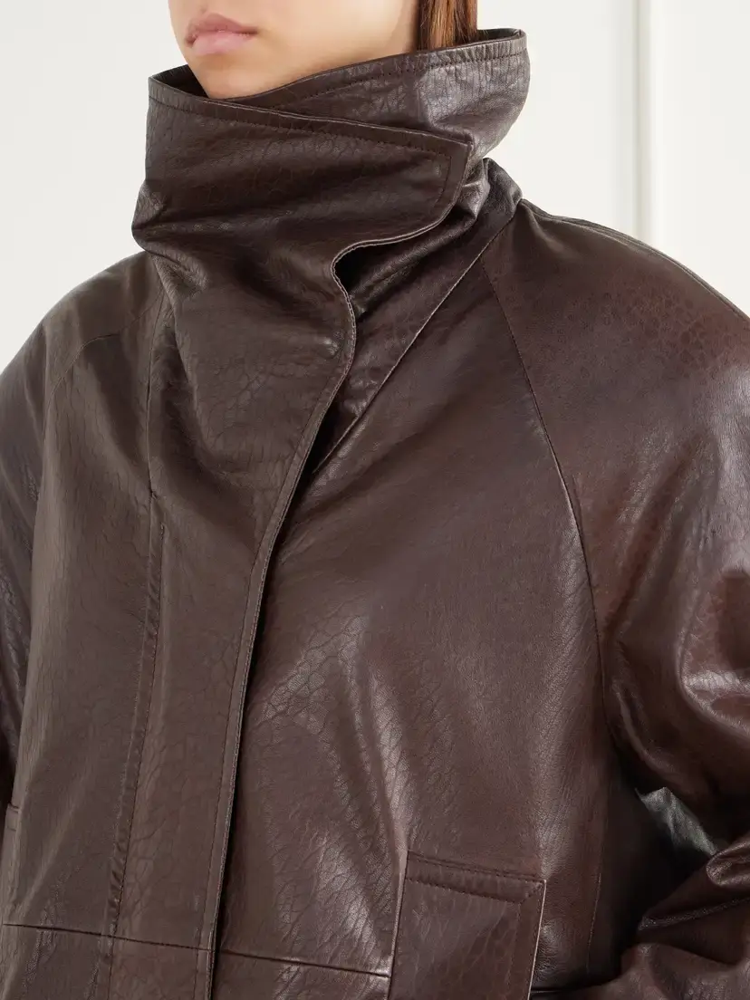 Sportmax Salaggio Funnel-neck Paneled Hammered And Glossed Leather Jacket | Thumbnail 6