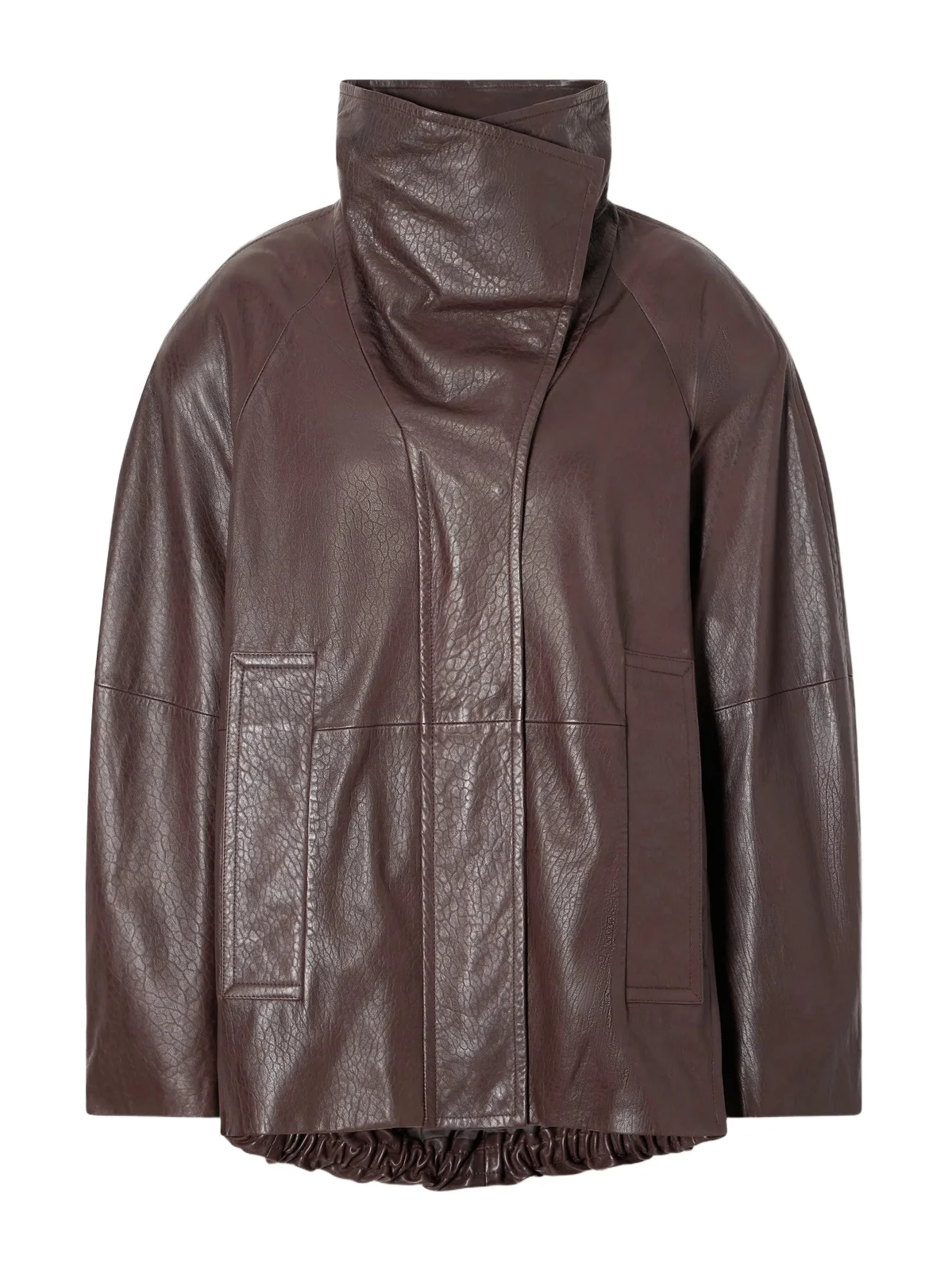 Salaggio Funnel-neck Paneled Hammered And Glossed Leather Jacket Salaggio Funnel-neck Paneled Hammered And Glossed Leather Jacket