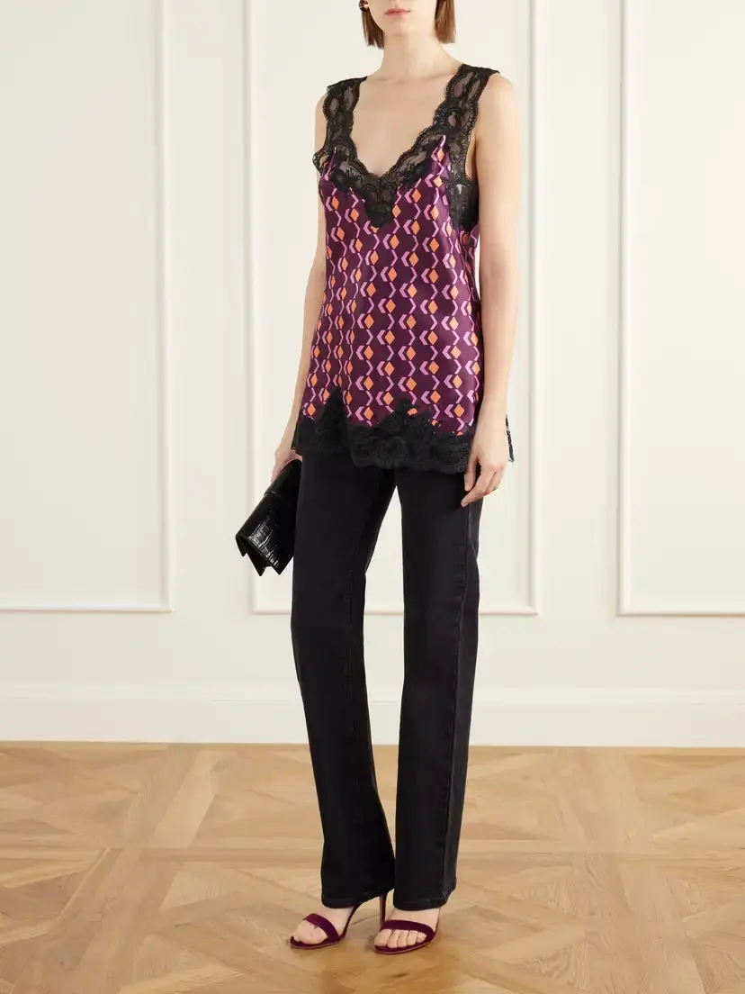 Rabanne Printed Lace-trimmed Silk-satin Cami | Thumbnail 2 Rabanne Printed Lace-trimmed Silk-satin Cami | Thumbnail 2