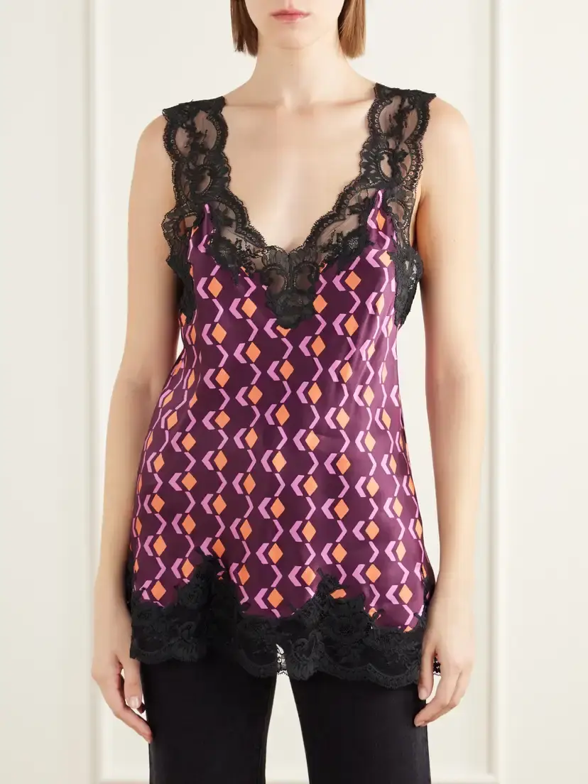 Rabanne Printed Lace-trimmed Silk-satin Cami | Thumbnail 3 Rabanne Printed Lace-trimmed Silk-satin Cami | Thumbnail 3