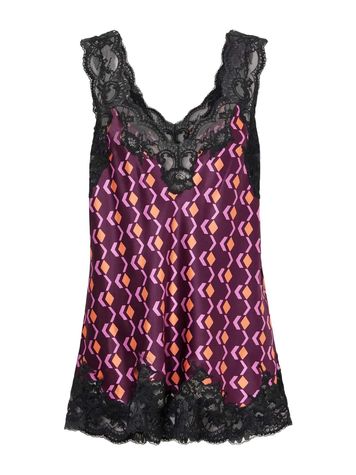 Rabanne Printed Lace-trimmed Silk-satin Cami