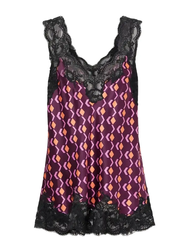 Rabanne Printed Lace-trimmed Silk-satin Cami