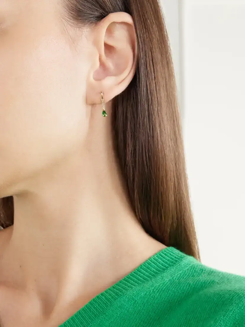 Loren Stewart Mini Gemstone Diamond Safety Pin 14-karat Gold Tsavorite And Diamonds Earring - Green | Thumbnail 2