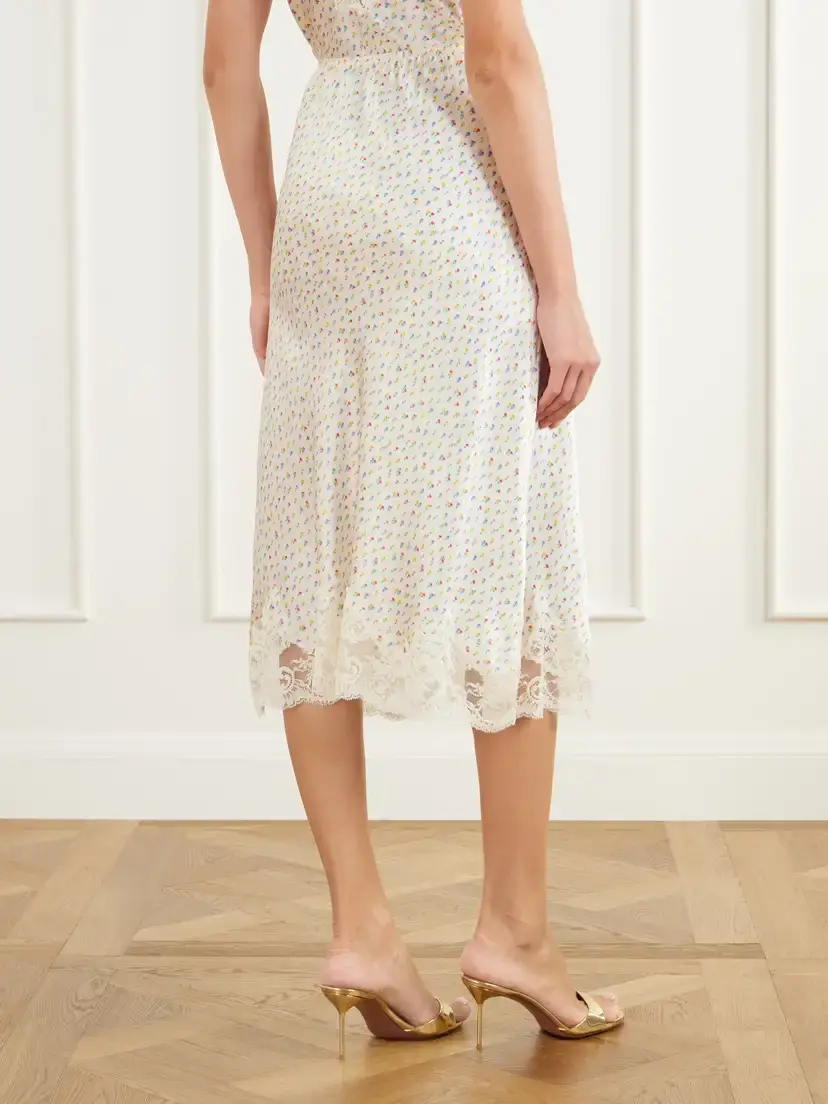 Rabanne Floral-print Lace-trimmed Silk-satin Midi Skirt | Thumbnail 4 Rabanne Floral-print Lace-trimmed Silk-satin Midi Skirt | Thumbnail 4