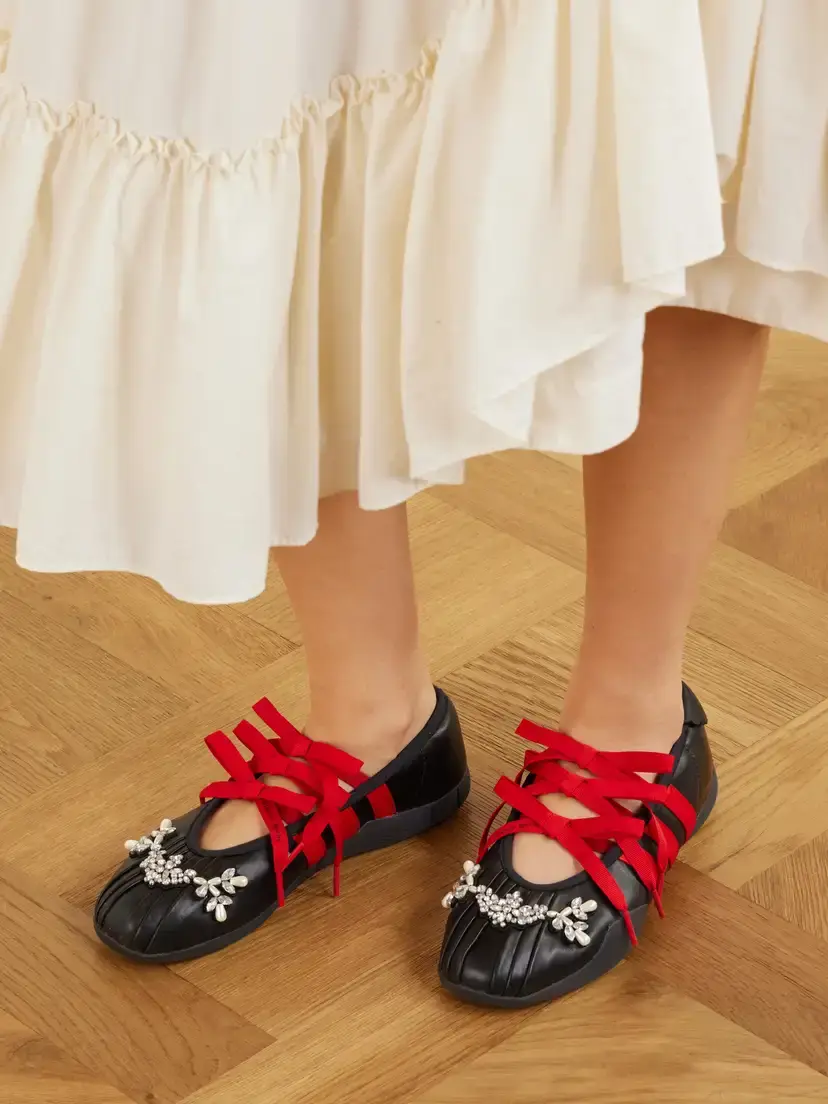 Simone Rocha + Adidas Originals Taekwondo Ballerina Embellished Pleated Leather Flats | Thumbnail 2 Simone Rocha + Adidas Originals Taekwondo Ballerina Embellished Pleated Leather Flats | Thumbnail 2