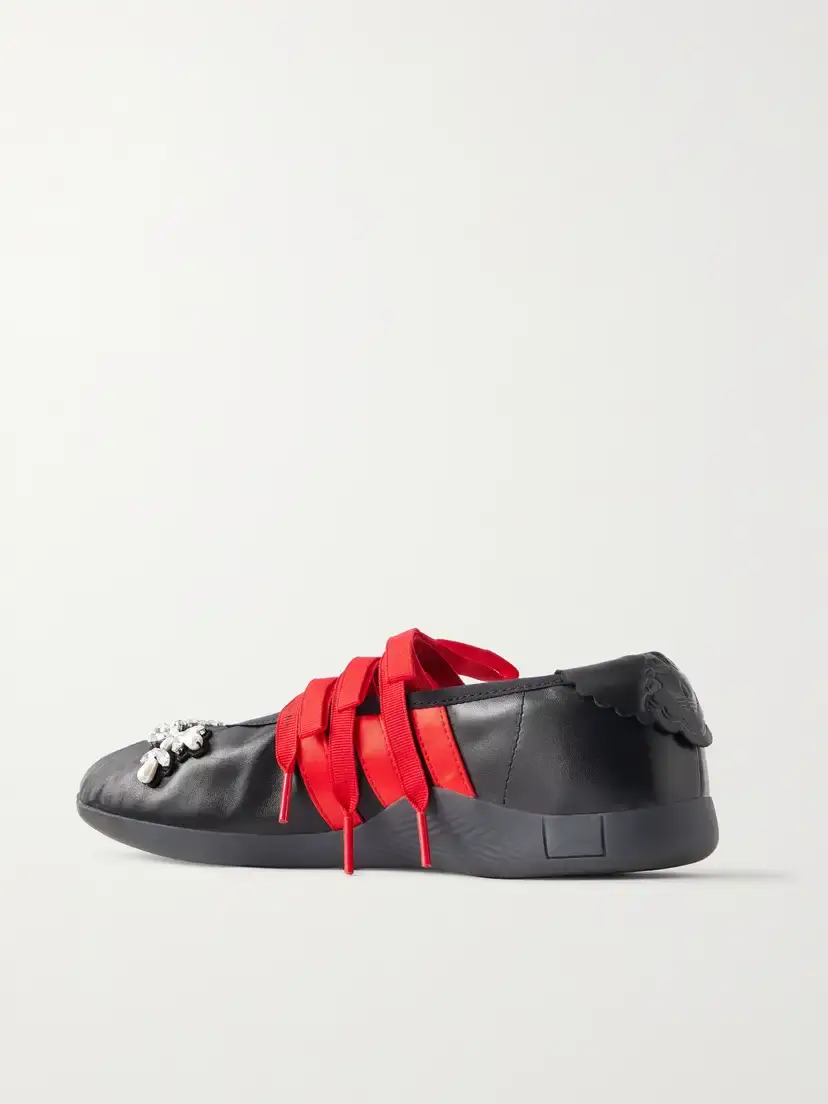 Simone Rocha + Adidas Originals Taekwondo Ballerina Embellished Pleated Leather Flats | Thumbnail 3 Simone Rocha + Adidas Originals Taekwondo Ballerina Embellished Pleated Leather Flats | Thumbnail 3