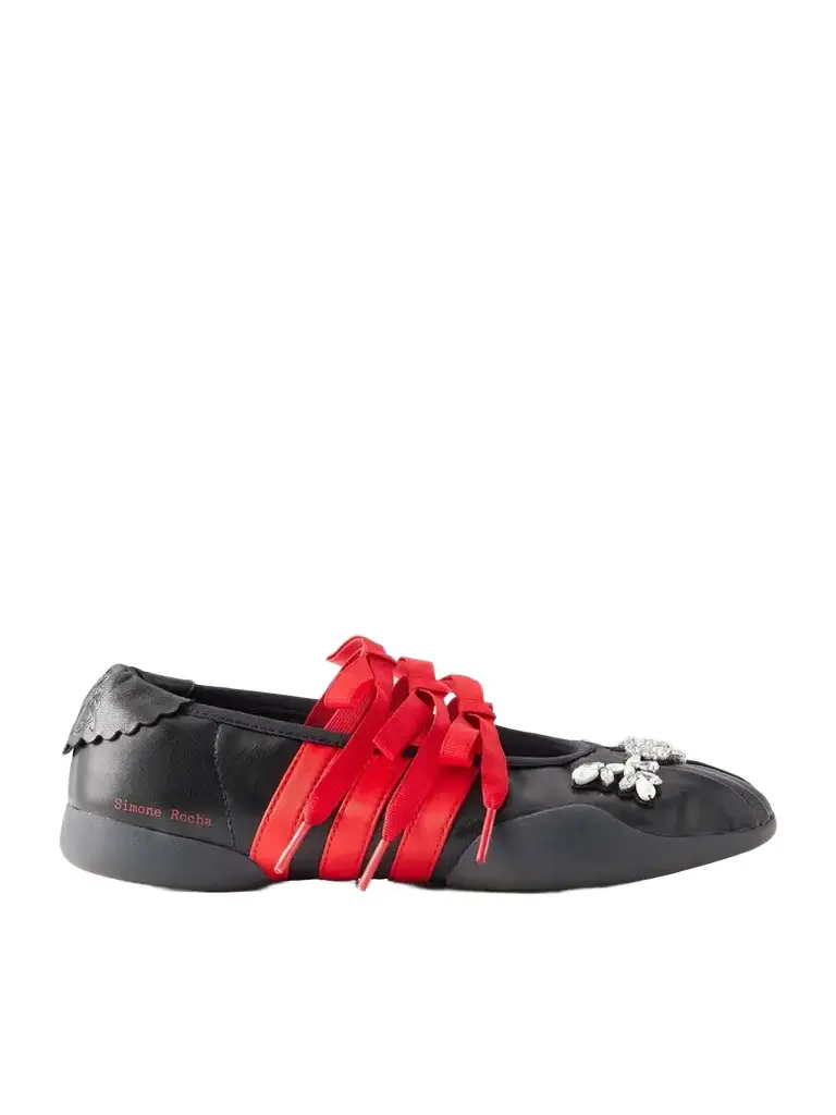 Simone Rocha + Adidas Originals Taekwondo Ballerina Embellished Pleated Leather Flats