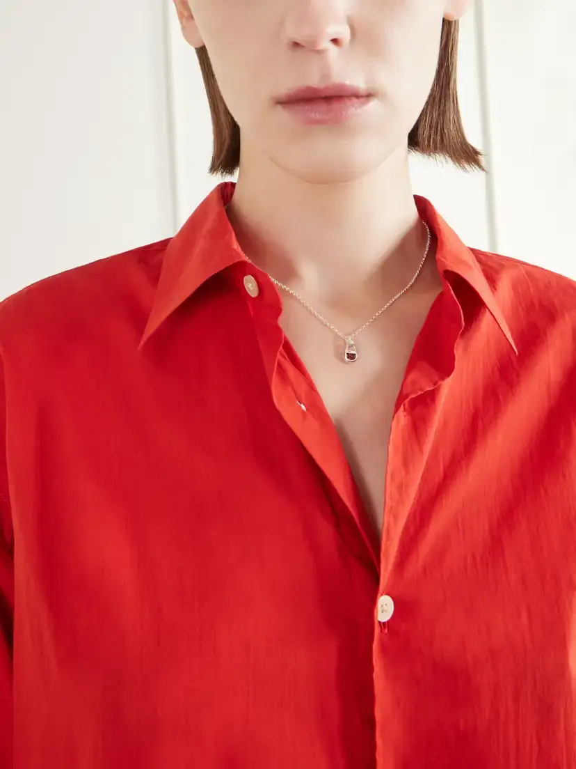 Loren Stewart Mini Half Moon Lock Silver Garnet Necklace | Thumbnail 2 Loren Stewart Mini Half Moon Lock Silver Garnet Necklace | Thumbnail 2