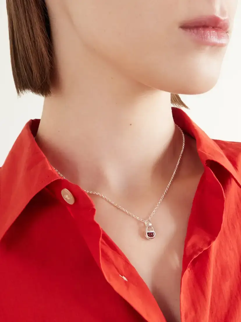 Loren Stewart Mini Half Moon Lock Silver Garnet Necklace | Thumbnail 3 Loren Stewart Mini Half Moon Lock Silver Garnet Necklace | Thumbnail 3