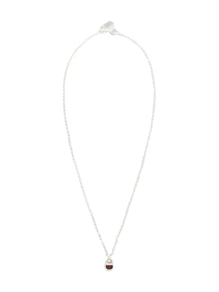 Loren Stewart Mini Half Moon Lock Silver Garnet Necklace