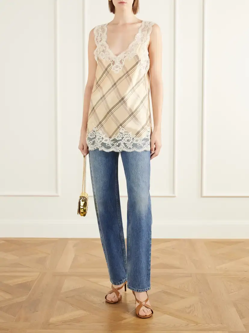 Rabanne Checked Lace-trimmed Silk-satin Cami | Thumbnail 2 Rabanne Checked Lace-trimmed Silk-satin Cami | Thumbnail 2