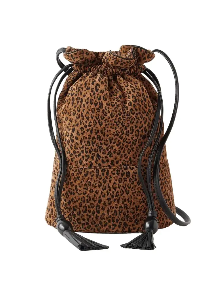 Hunting Season The Sac Tasseled Leopard-print Leather-trimmed Suede Bucket Bag
