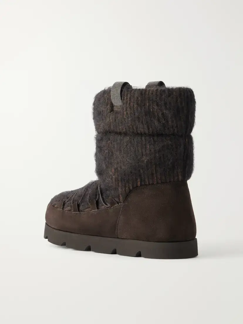 Brunello Cucinelli Monili-embellished Suede-trimmed Brushed Cashmere Ankle Boots | Thumbnail 3 Brunello Cucinelli Monili-embellished Suede-trimmed Brushed Cashmere Ankle Boots | Thumbnail 3